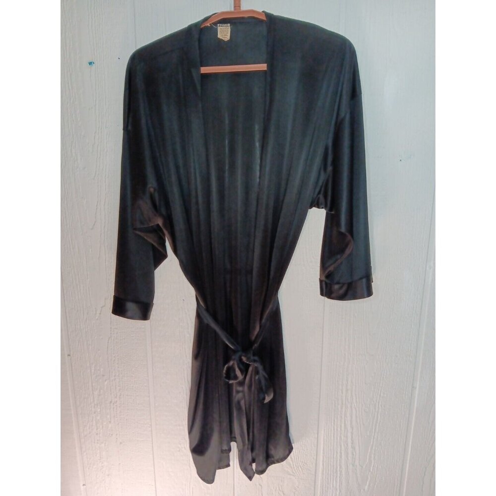 Vintage Petra Fashions Robe Women's One Size Black Semi Sheer Waist Tie Lingerie